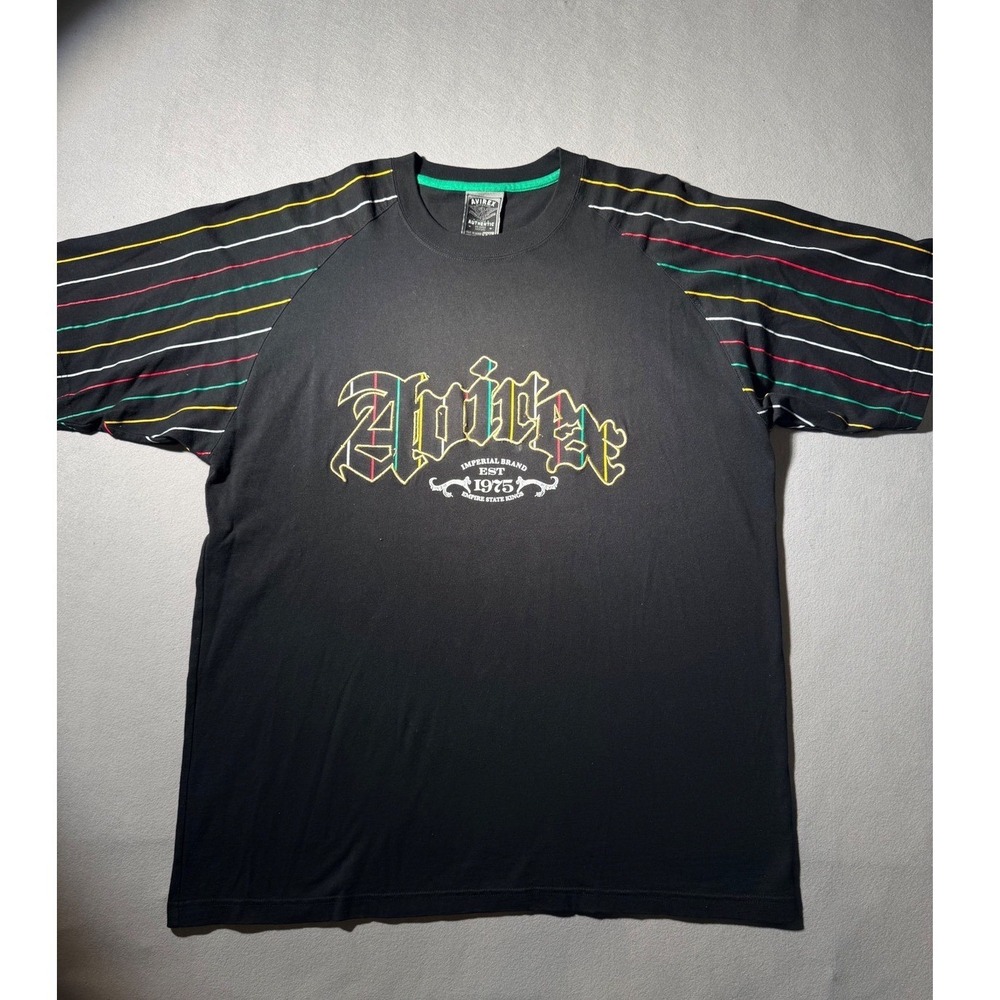 Vintage Avirex T-Shirt Mens XXL Black Striped Raglan Sleeve Embroidered Graphic